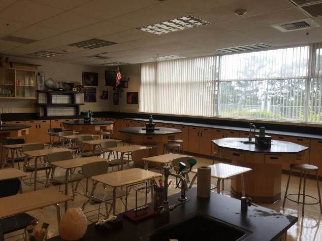I have a wonderfully large window along one wall of my classroom that overlooks some beautiful trees outside as well as our football field. It gives great light throughout the day, especially in the afternoon!