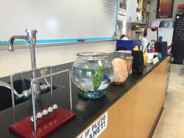 This is my desk. I like to put lots of fun things on my desk that show off my personality, give my students something interesting to look at, and make me smile.